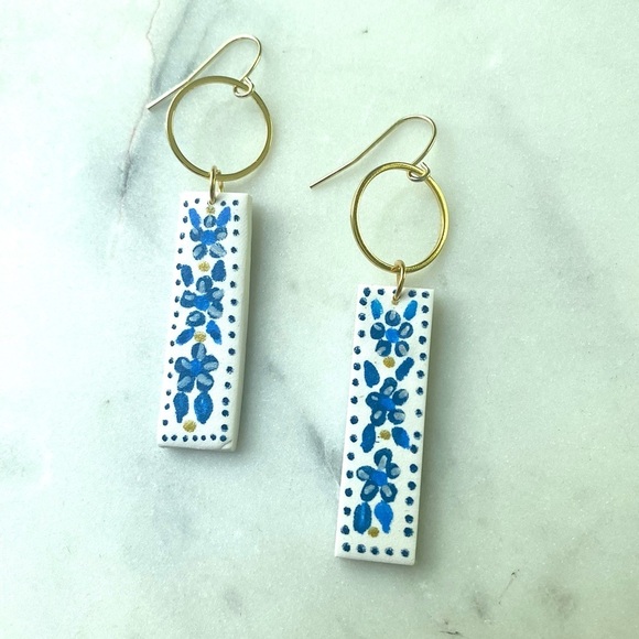 Polymer Clay Hand Painted Dangle Earrings - Picture 2 of 3